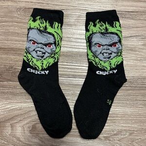 Chucky Child’s Play horror & Flames Adult Crew Socks